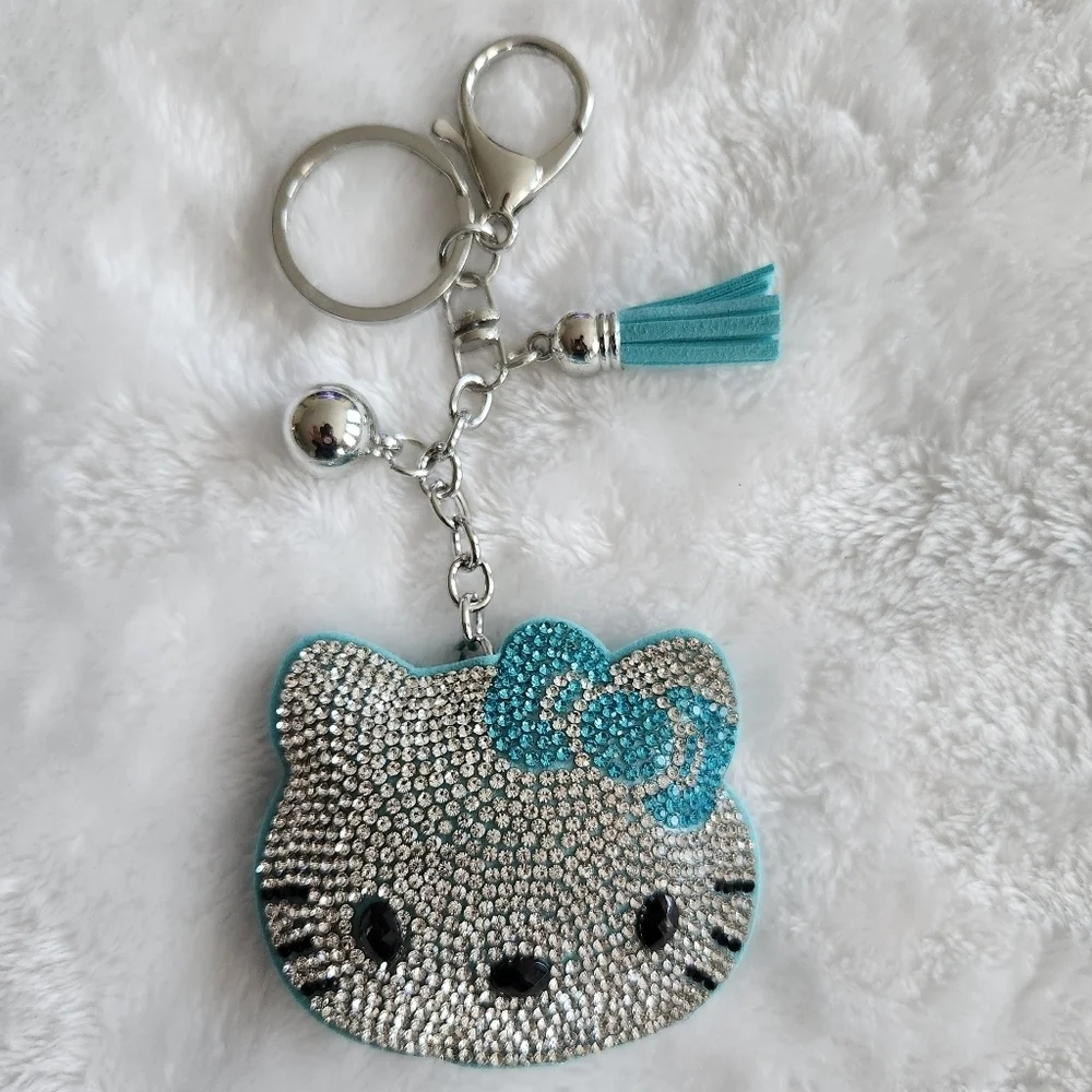 Hello Kitty Blue Rhinestone Keychain Bag Charm